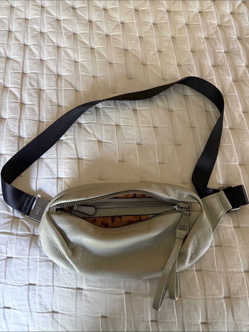 Aimee Kestenberg Light Gray Leather Crossbody Belt Bag